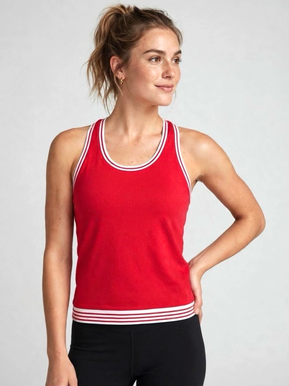 Racerback sporty cotton tank top with contrast edging